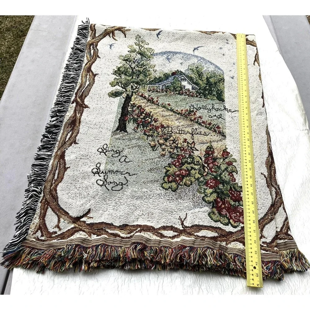 Vtg 1998 Winter Christmas Spring Summer Autumn Season Tapestry Throw Blanket NOS